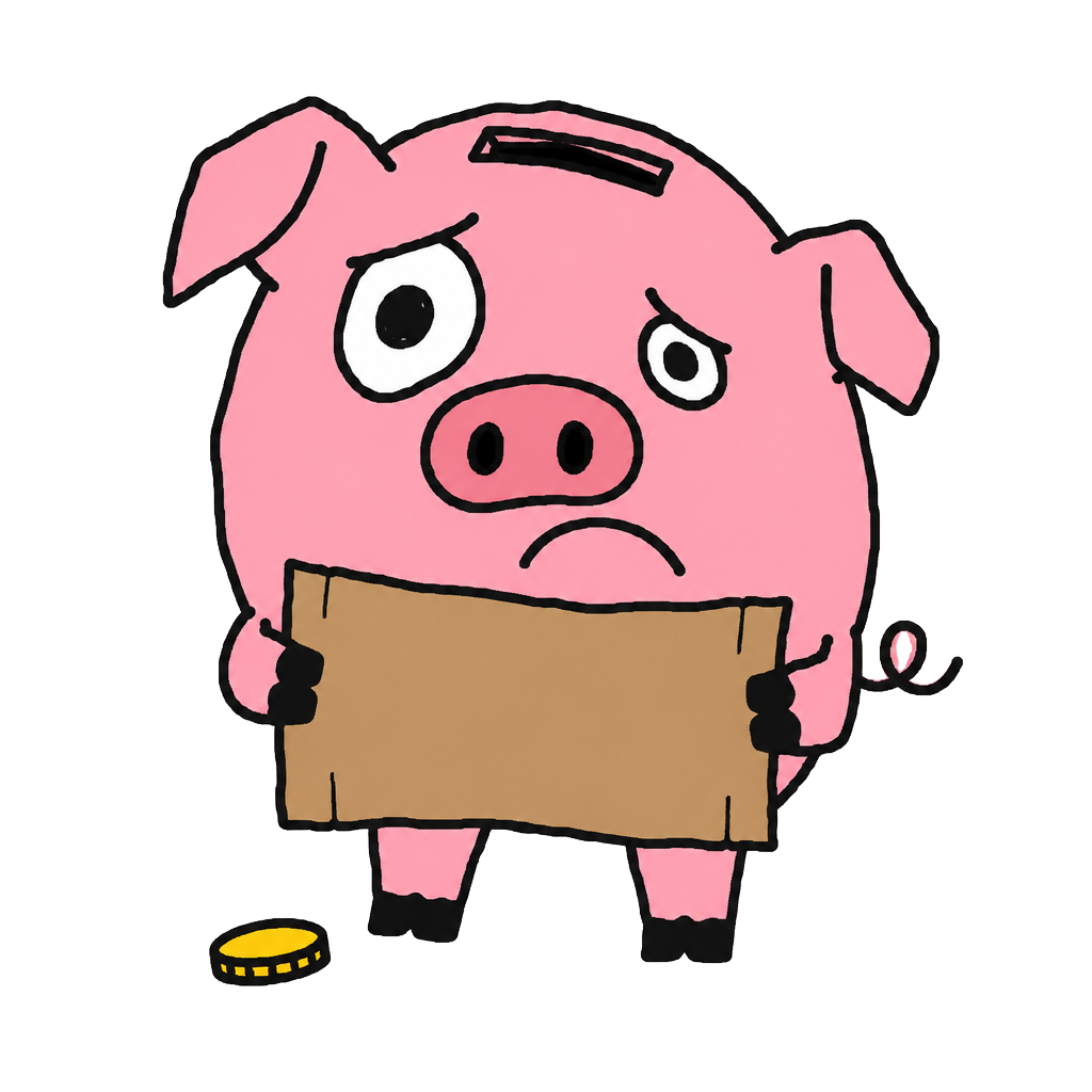 Sad pig holding a cardboard sign